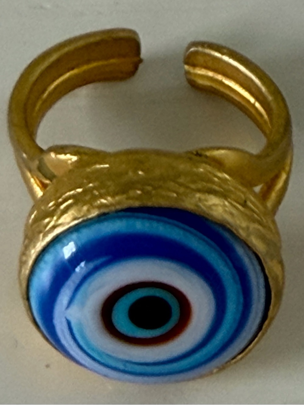 Matted Gold-Tone Blue Evil Eye Adjustable Ring